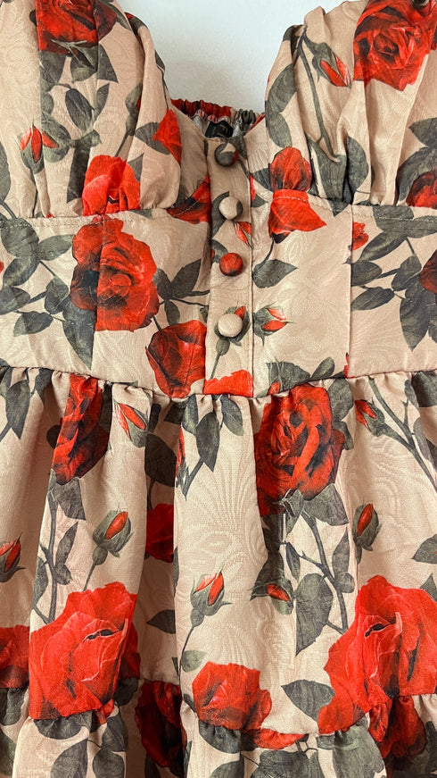 Vintage Rose Printed Midi Dress